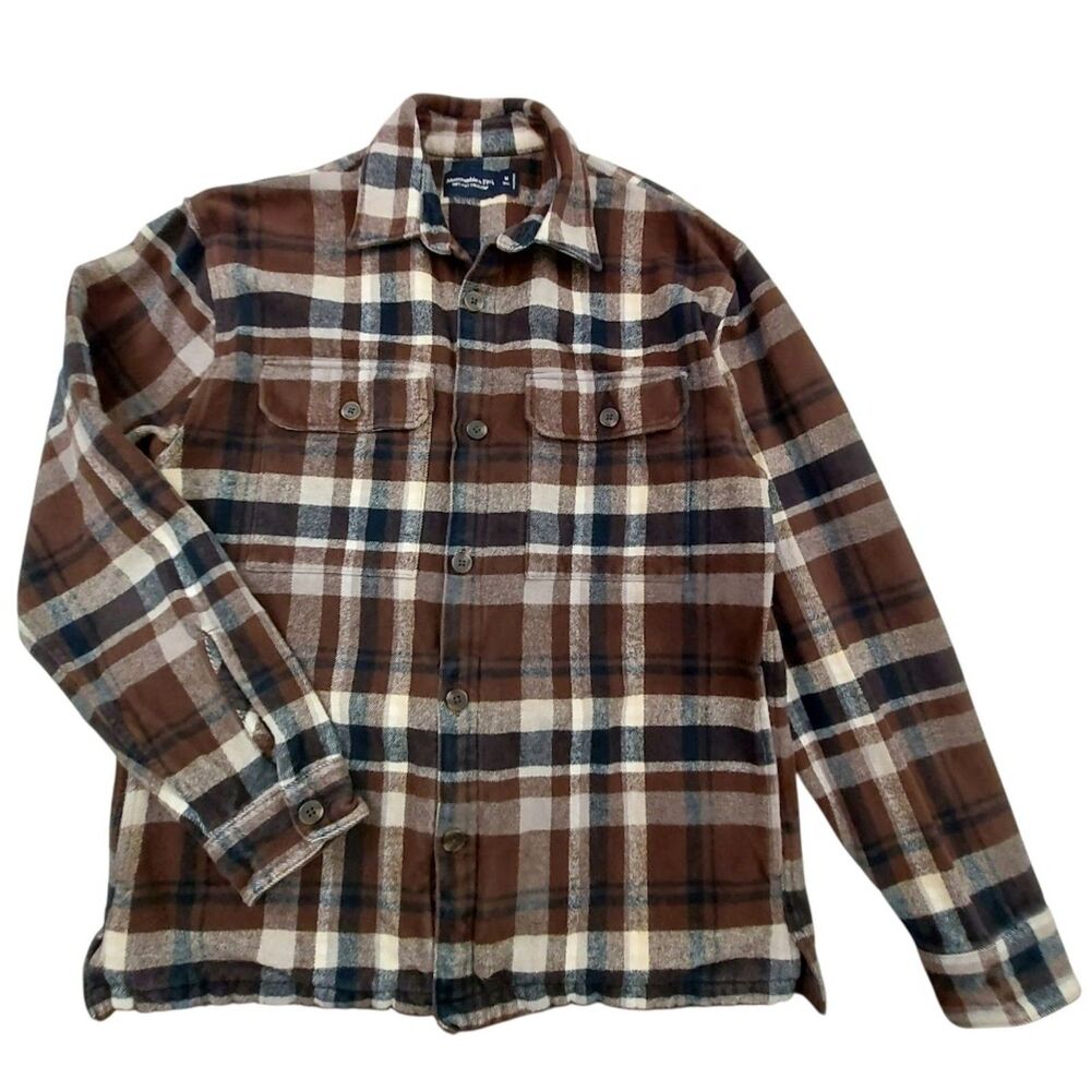 Abercrombie & Fitch Mens Medium Tall Brown Plaid Flannel Shirt Soft Collection